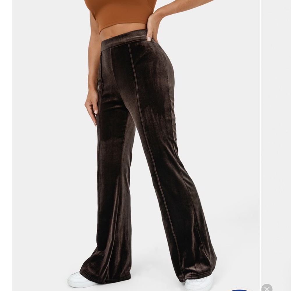 High waisted side zipper velvet flare pants 1”